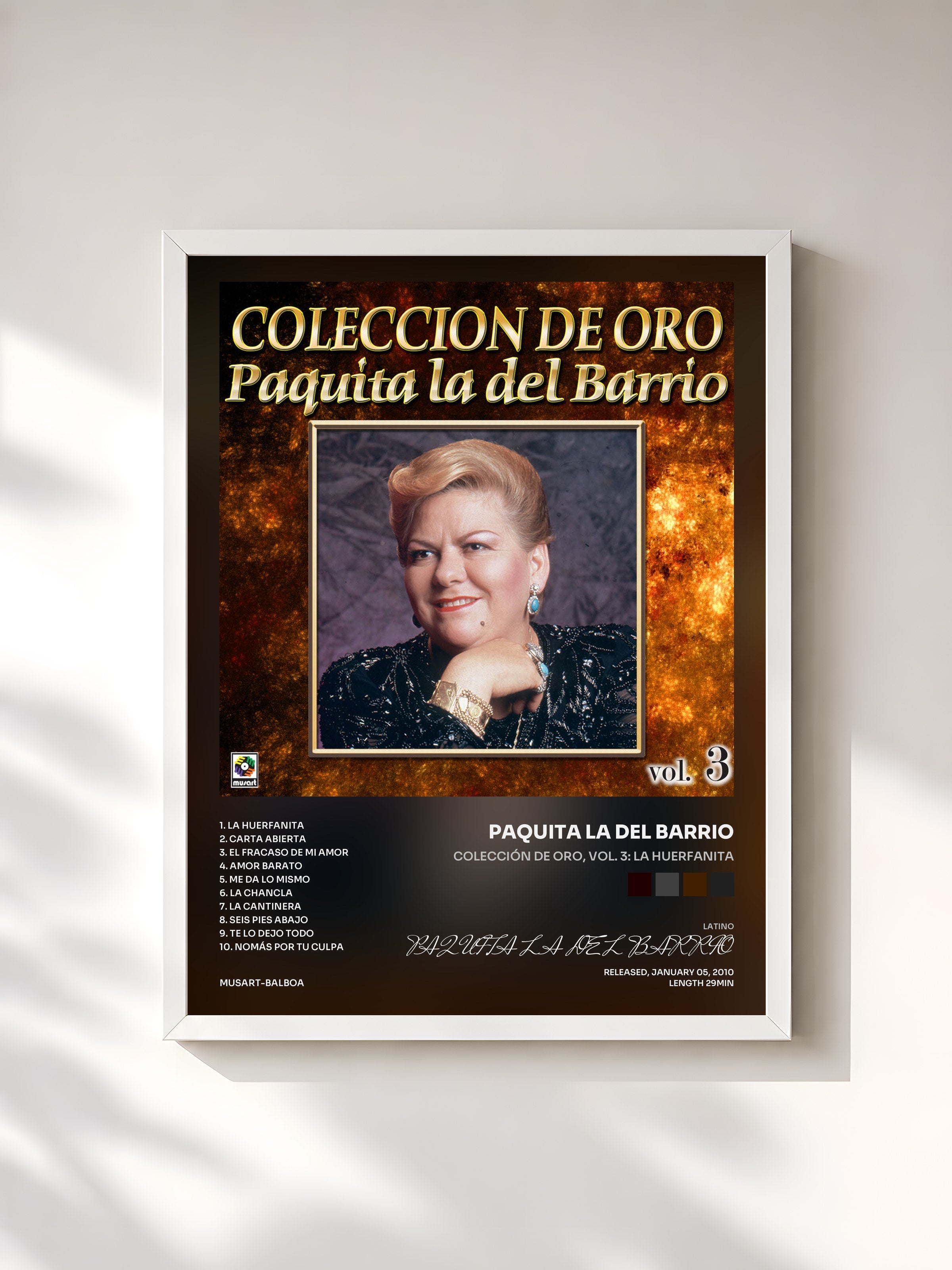 #blanc Tableau de l'album Colección De Oro, Vol. 3: La Huerfanita de PAQUITA LA DEL BARRIO, cadre blanc, imprimé et encadré en France