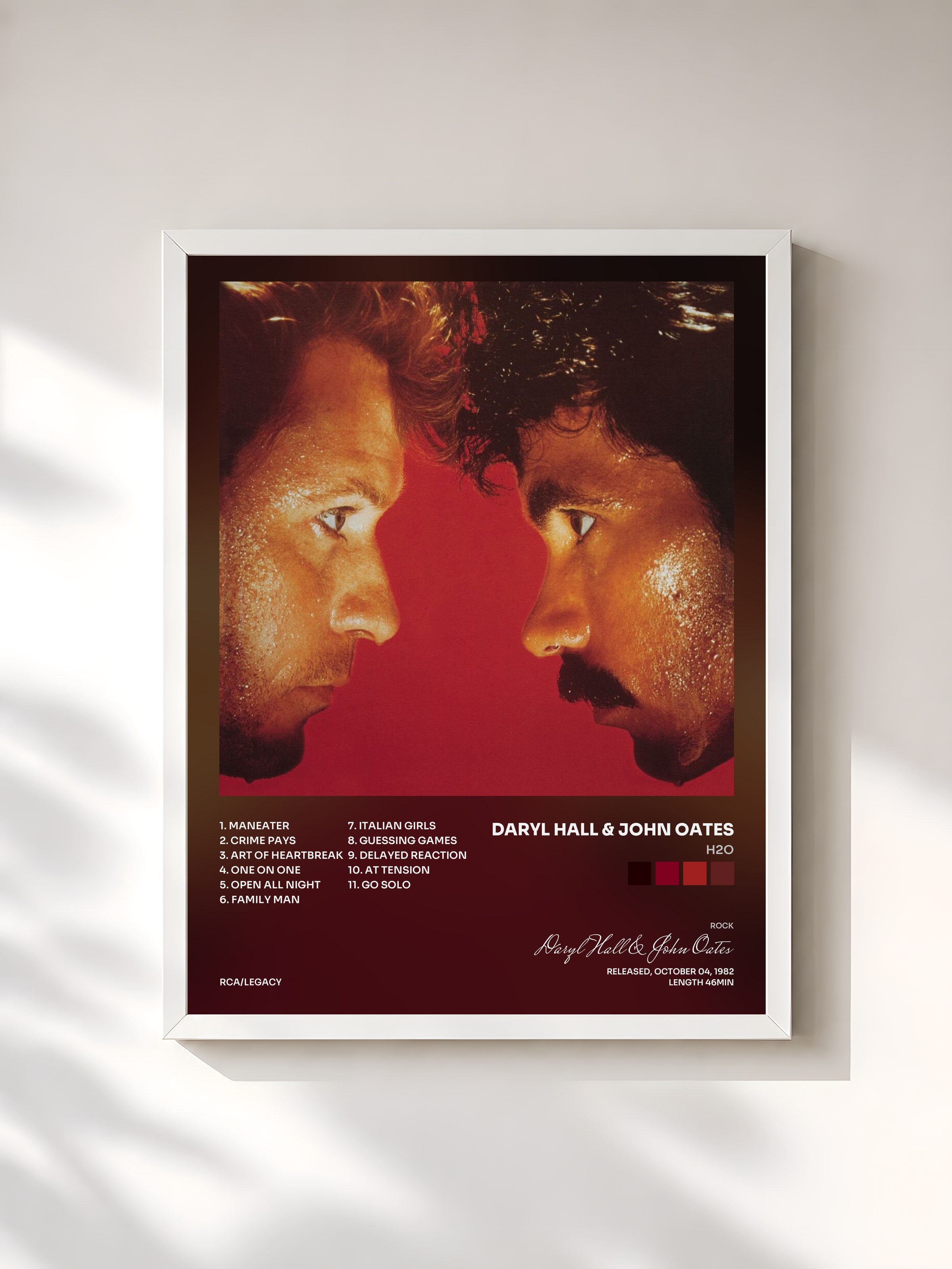 #blanc Tableau de l'album H2O de Daryl Hall & John Oates, cadre blanc, imprimé et encadré en France