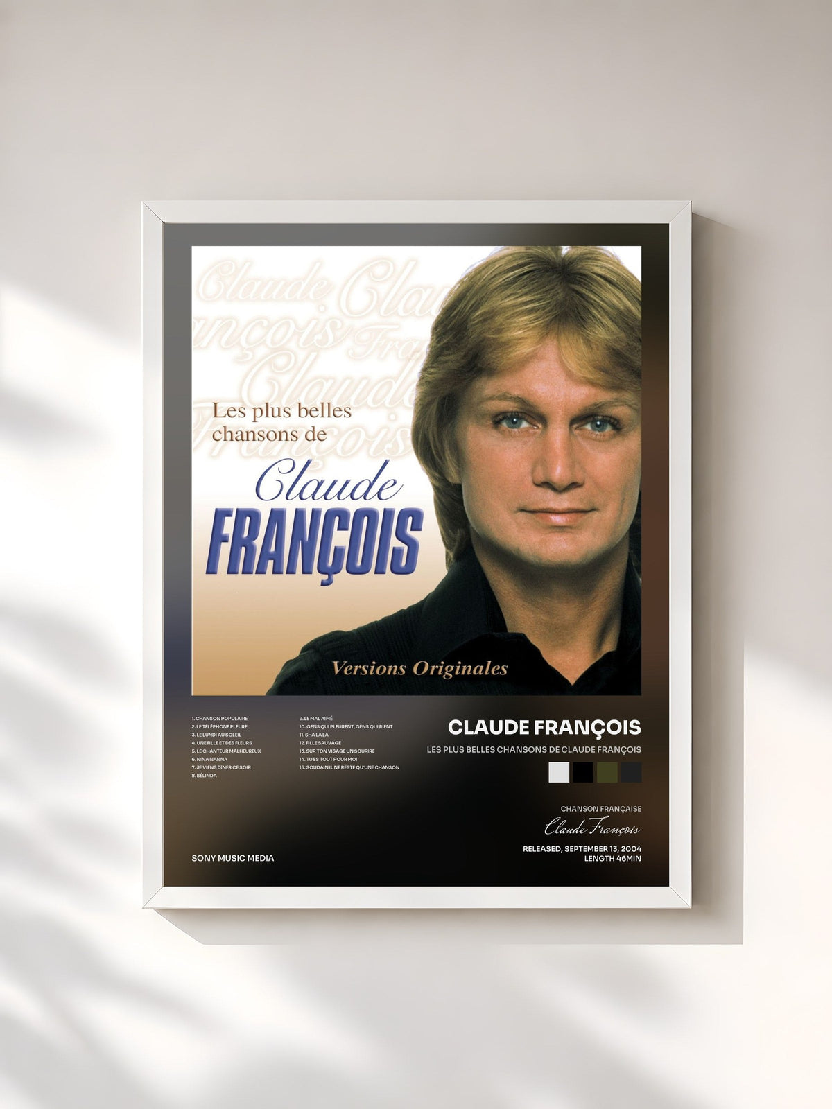 #blanc Tableau de l'album Les Plus Belles Chansons De Claude François de Claude François, cadre blanc, imprimé et encadré en France