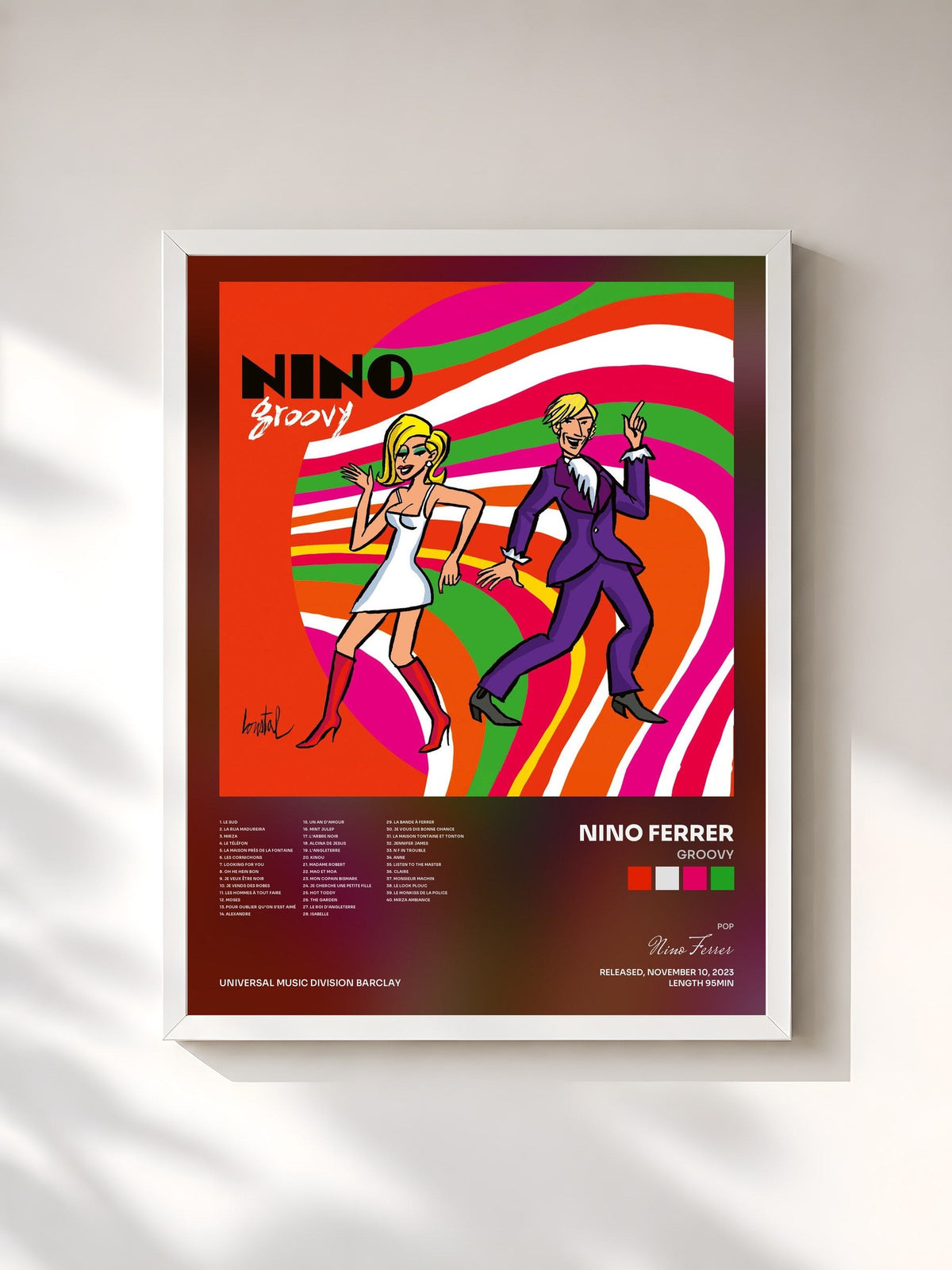 #blanc Tableau de l'album Groovy de Nino Ferrer, cadre blanc, imprimé et encadré en France