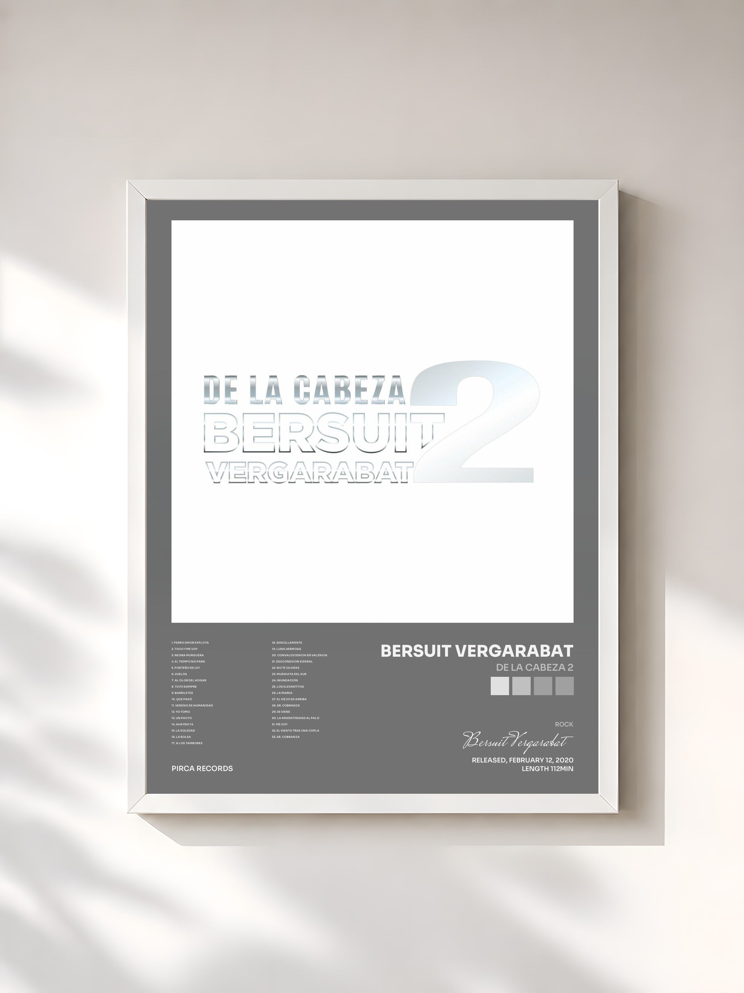 #blanc Tableau de l'album De la Cabeza 2 de Bersuit Vergarabat, cadre blanc, imprimé et encadré en France