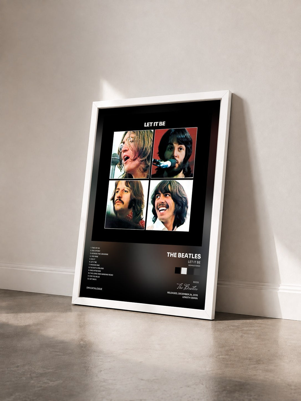 #blanc Let It Be (Remastered) von The Beatles als gerahmter Kunstdruck von schräg gesehen, weißer Rahmen