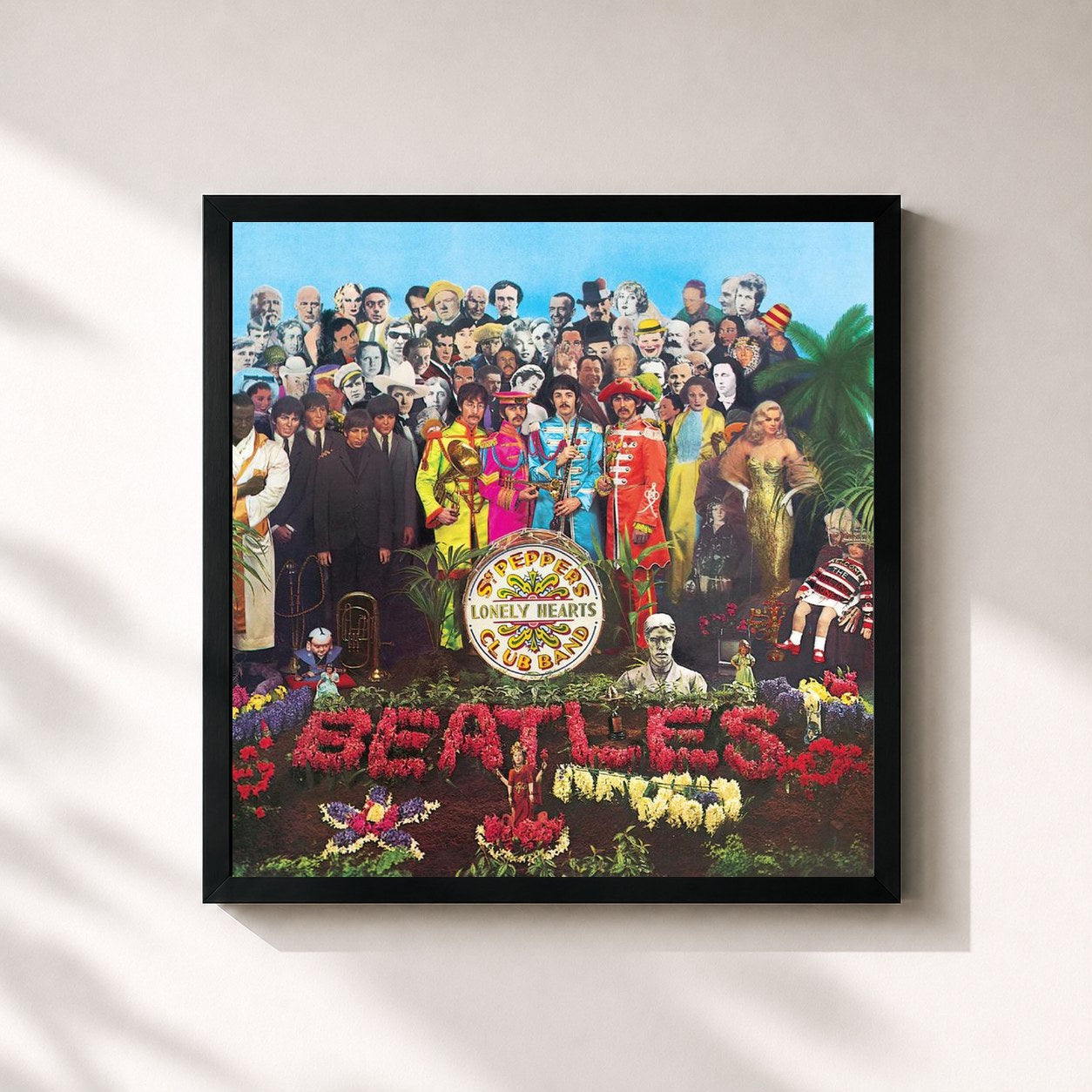 #noir Tableau carré de l'album Sgt. Pepper's Lonely Hearts Club Band (Remastered) de The Beatles, cadre noir 32x32 cm