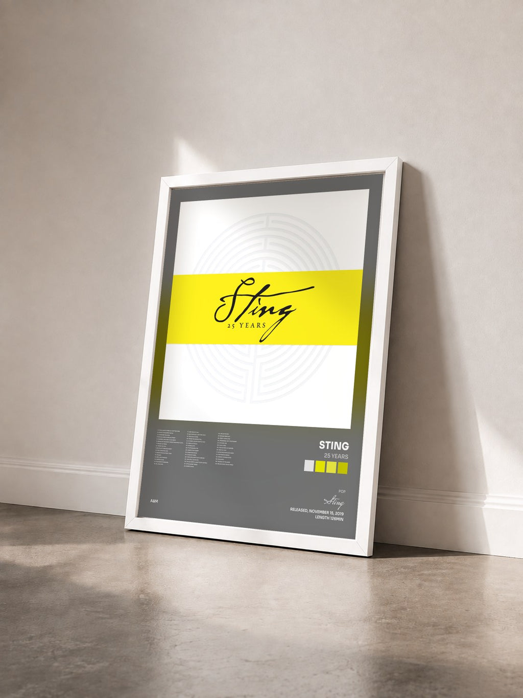 #blanc 25 Years by Sting as a framed art print seen at an angle, white frame