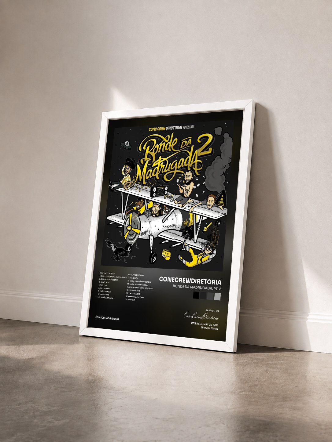 #blanc Tableau de l'album Bonde da Madrugada, Pt. 2 de ConeCrewDiretoria vu de trois quarts, cadre blanc