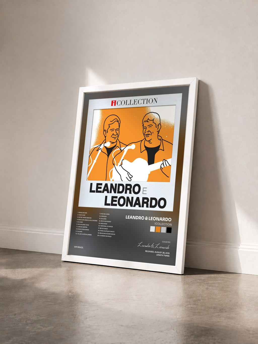 #blanc Tableau de l'album iCollection de Leandro & Leonardo  vu de trois quarts, cadre blanc