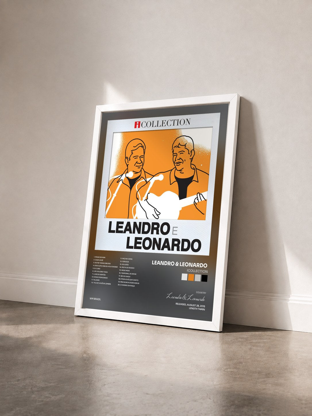 #blanc Tableau de l'album iCollection de Leandro & Leonardo  vu de trois quarts, cadre blanc
