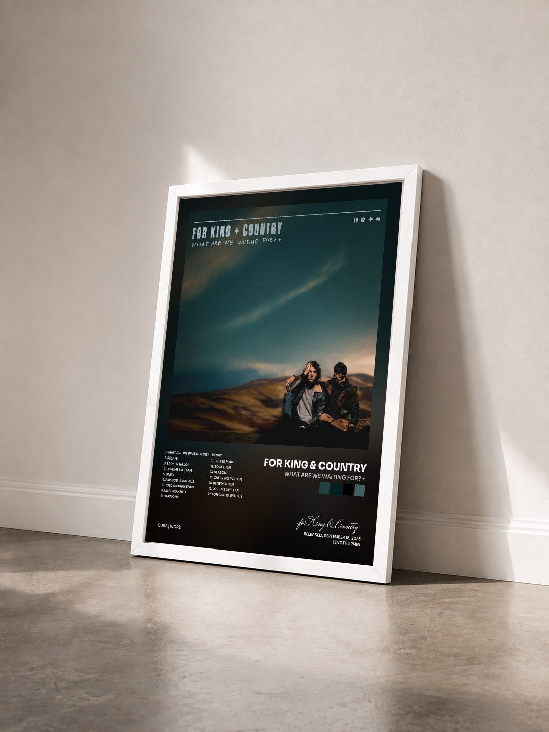 #blanc Tableau de l'album What Are We Waiting For? + de for King & Country vu de trois quarts, cadre blanc