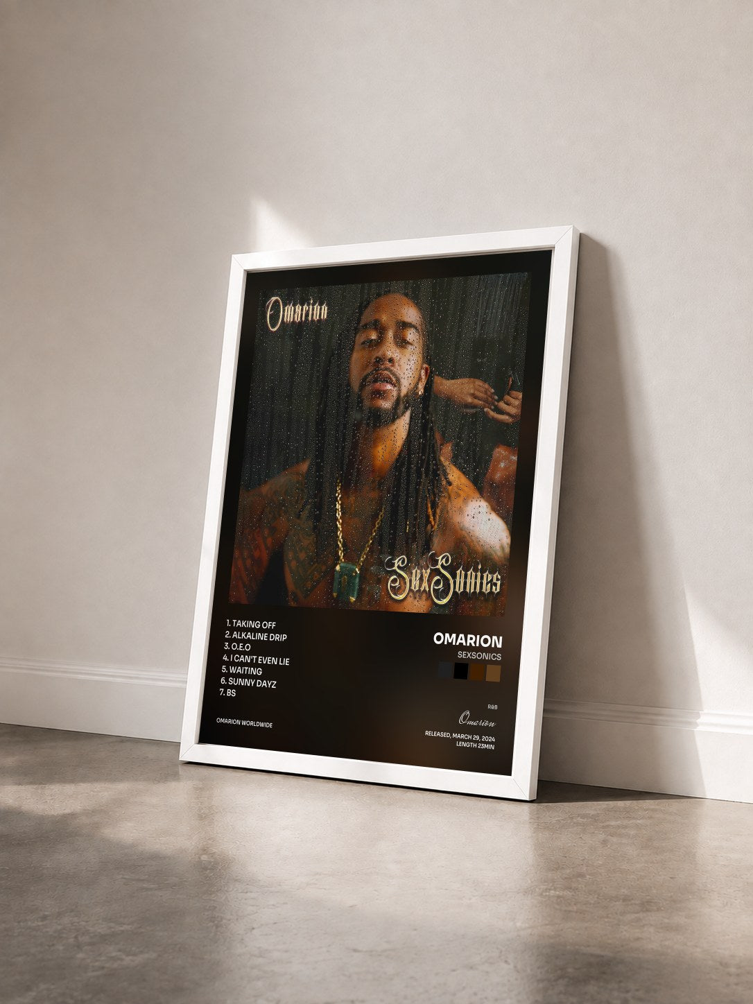 #blanc Tableau de l'album SexSonics de Omarion vu de trois quarts, cadre blanc