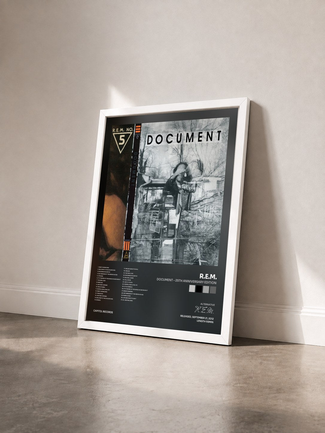 #blanc Tableau de l'album Document - 25th Anniversary Edition de R.E.M. vu de trois quarts, cadre blanc