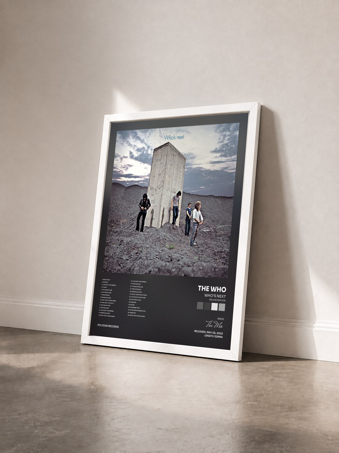 #blanc Who's Next (Deluxe Edition) by The Who as a framed art print seen at an angle, white frame