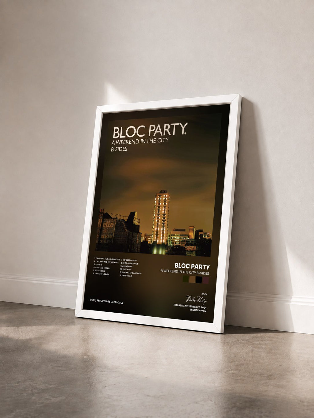 #blanc Tableau de l'album A Weekend In The City B-Sides de Bloc Party vu de trois quarts, cadre blanc