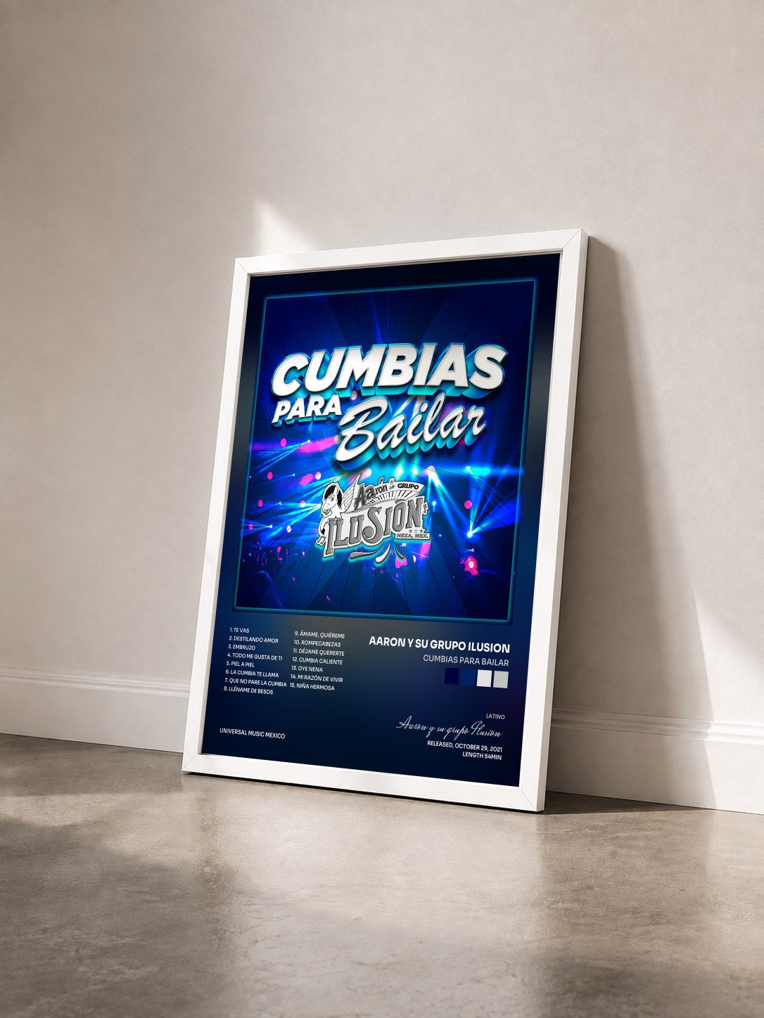 #blanc Tableau de l'album Cumbias Para Bailar de Aaron y su grupo Ilusion vu de trois quarts, cadre blanc