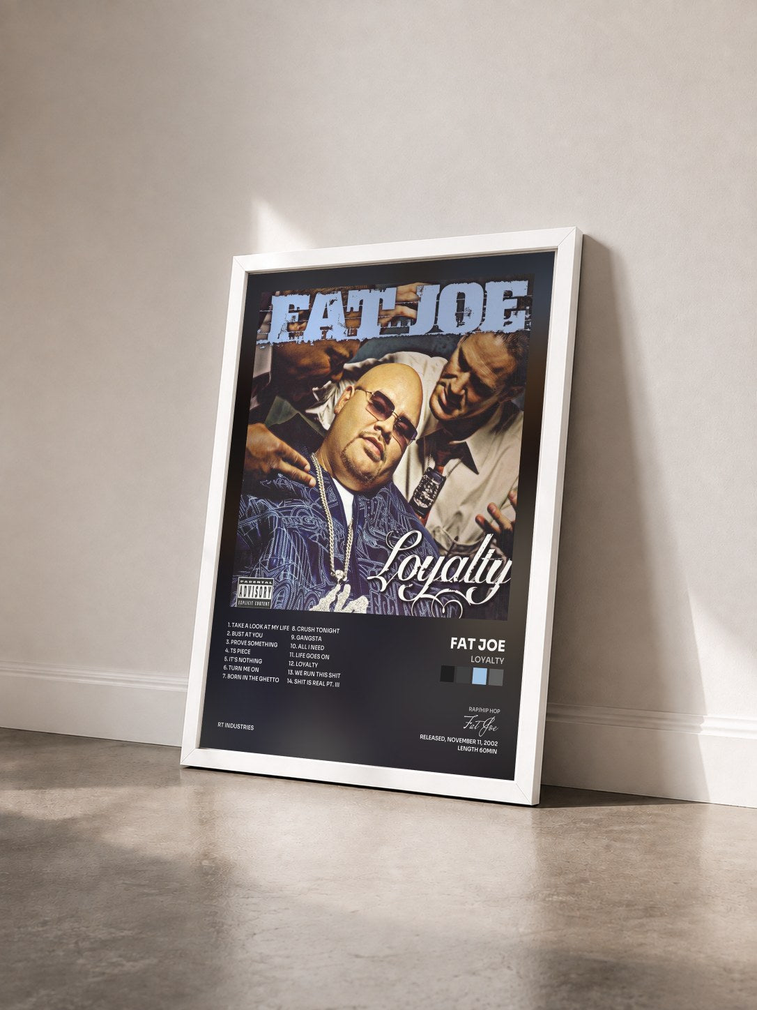 #blanc Tableau de l'album Loyalty de Fat Joe vu de trois quarts, cadre blanc