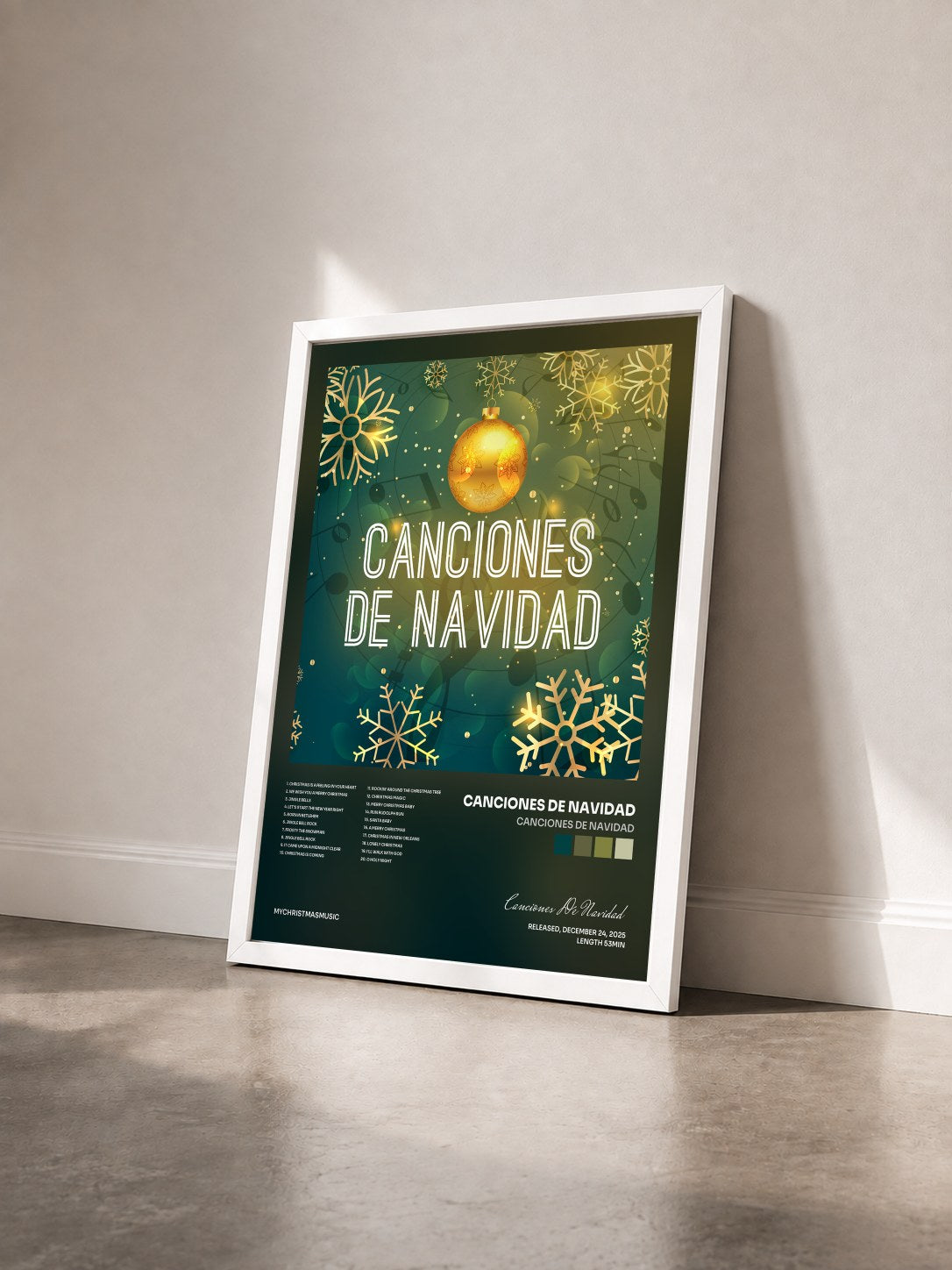 #blanc Tableau de l'album Canciones de Navidad de Canciones De Navidad vu de trois quarts, cadre blanc