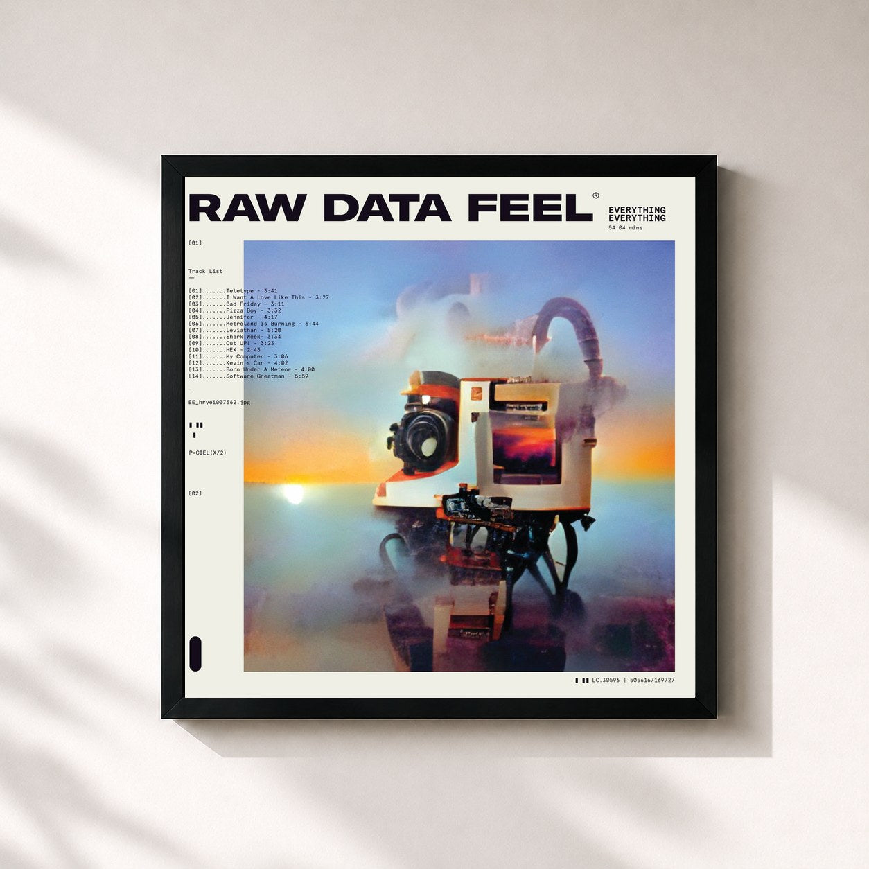 #noir Tableau carré de l'album Raw Data Feel de Everything Everything, cadre noir 32x32 cm