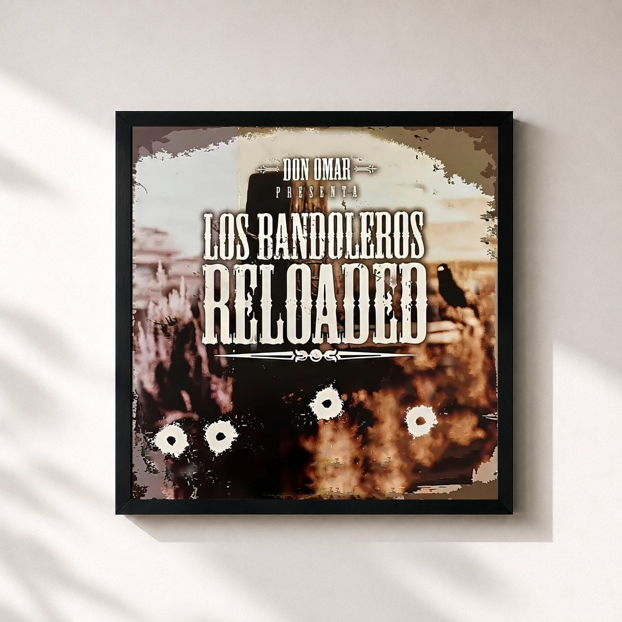 #noir Tableau carré de l'album Los Bandoleros Reloaded de Don Omar, cadre noir 32x32 cm