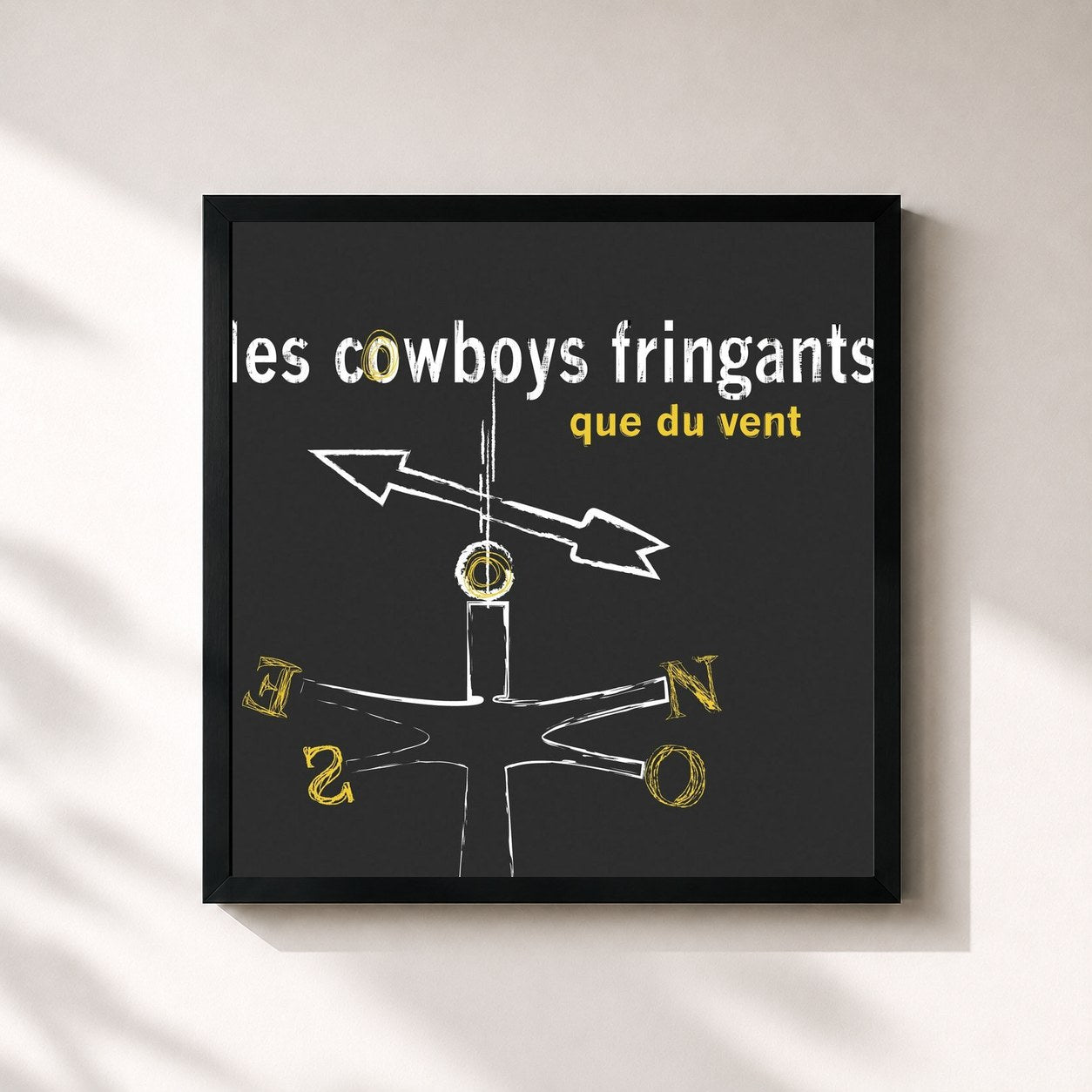 #noir Tableau carré de l'album Que du vent de Les Cowboys Fringants, cadre noir 32x32 cm