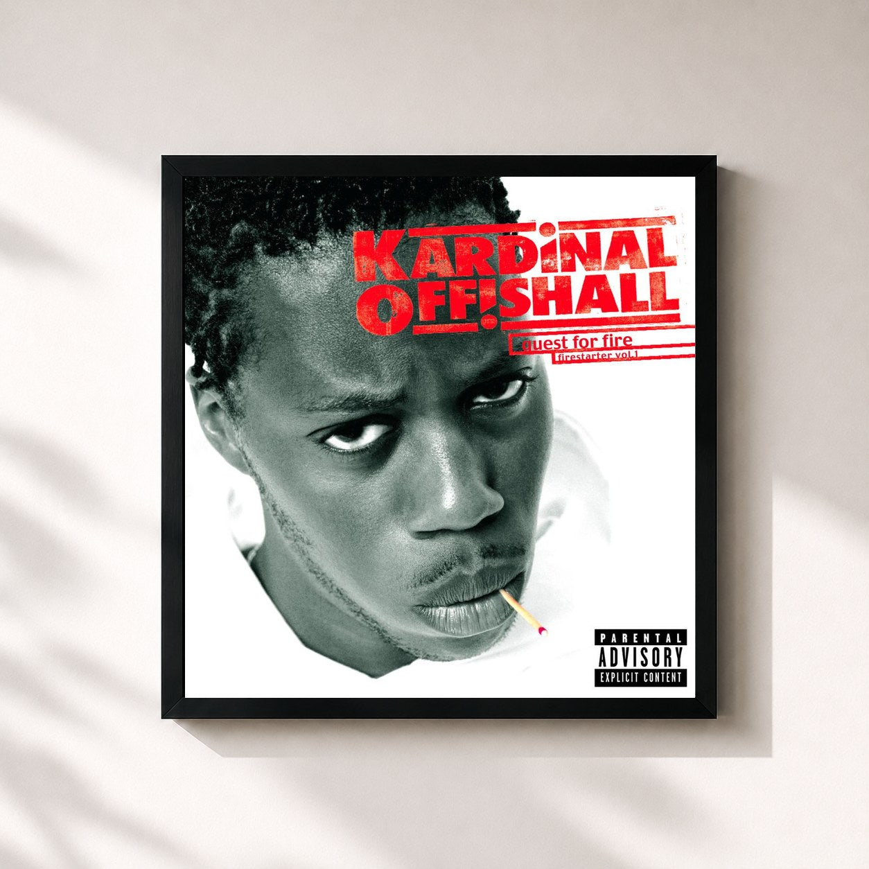 #noir Tableau carré de l'album Quest For Fire: Firestarter Vol. 1 de Kardinal Offishall, cadre noir 32x32 cm