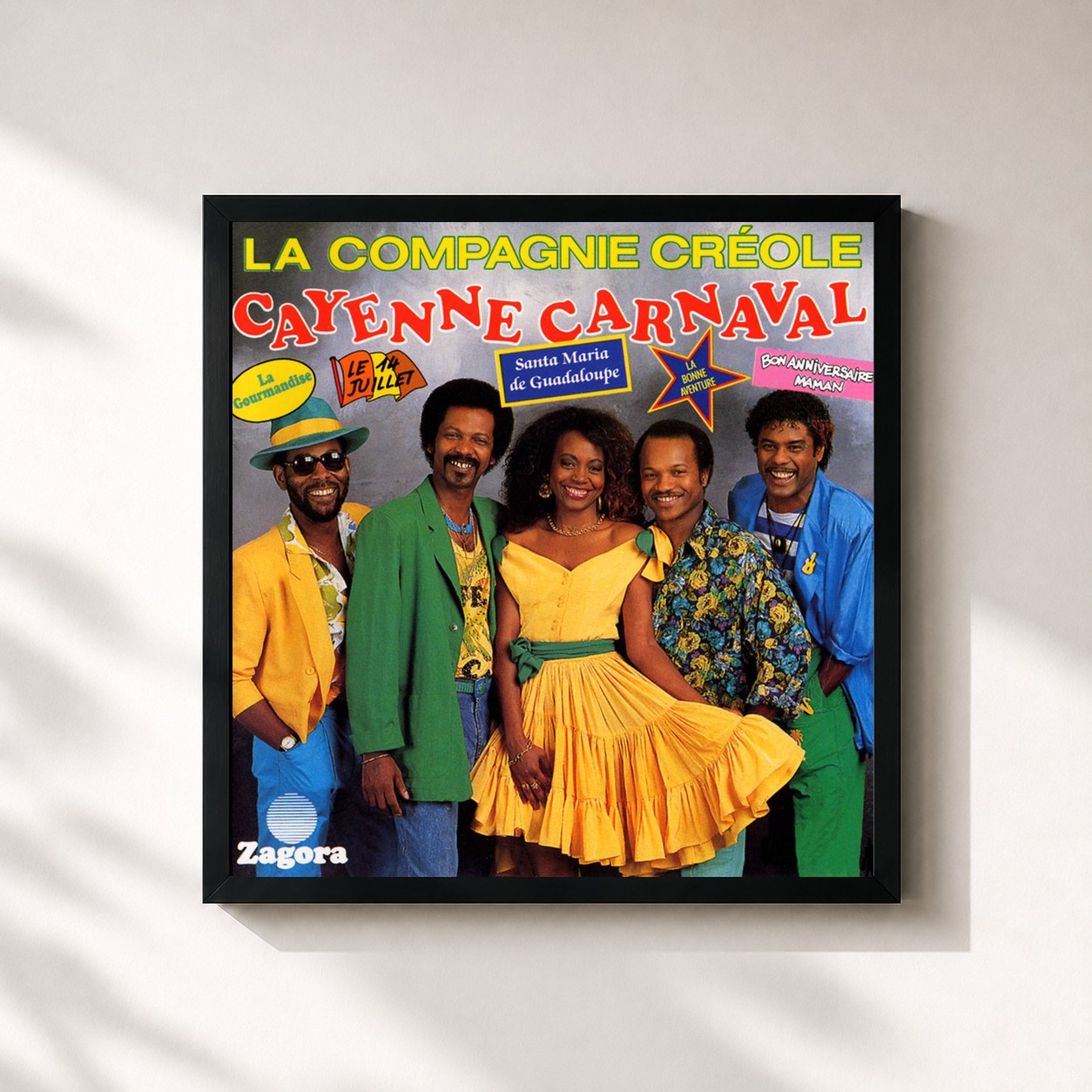 #noir Tableau carré de l'album Cayenne Carnaval de La Compagnie Créole, cadre noir 32x32 cm