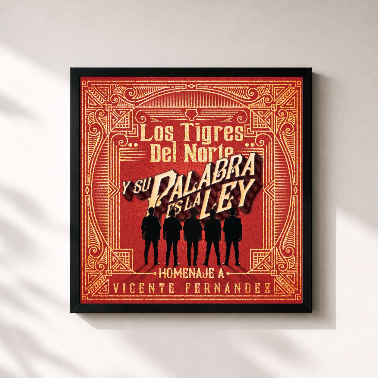 #noir Tableau carré de l'album Y Su Palabra Es La Ley Homenaje A Vicente Fernández de Los Tigres del Norte, cadre noir 32x32 cm