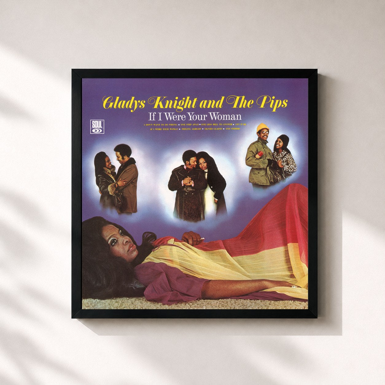 #noir Tableau carré de l'album If I Were Your Woman de Gladys Knight & The Pips, cadre noir 32x32 cm