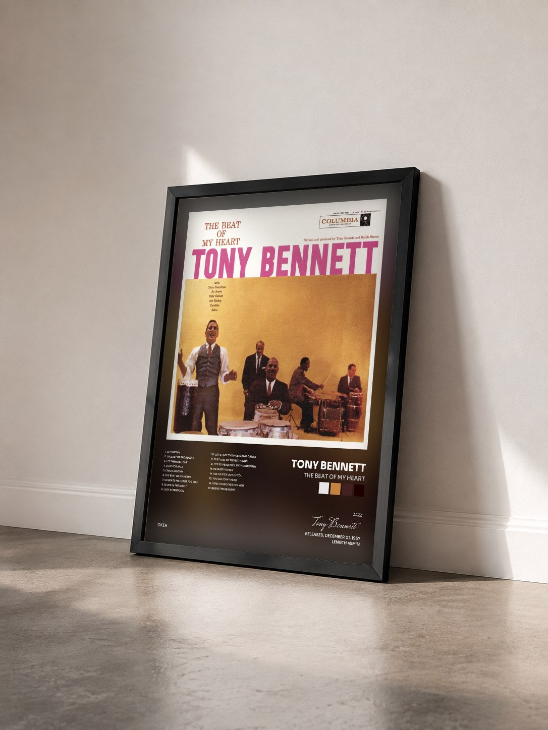 #noir The Beat Of My Heart di Tony Bennett in stampa incorniciata vista di tre quarti, cornice nera