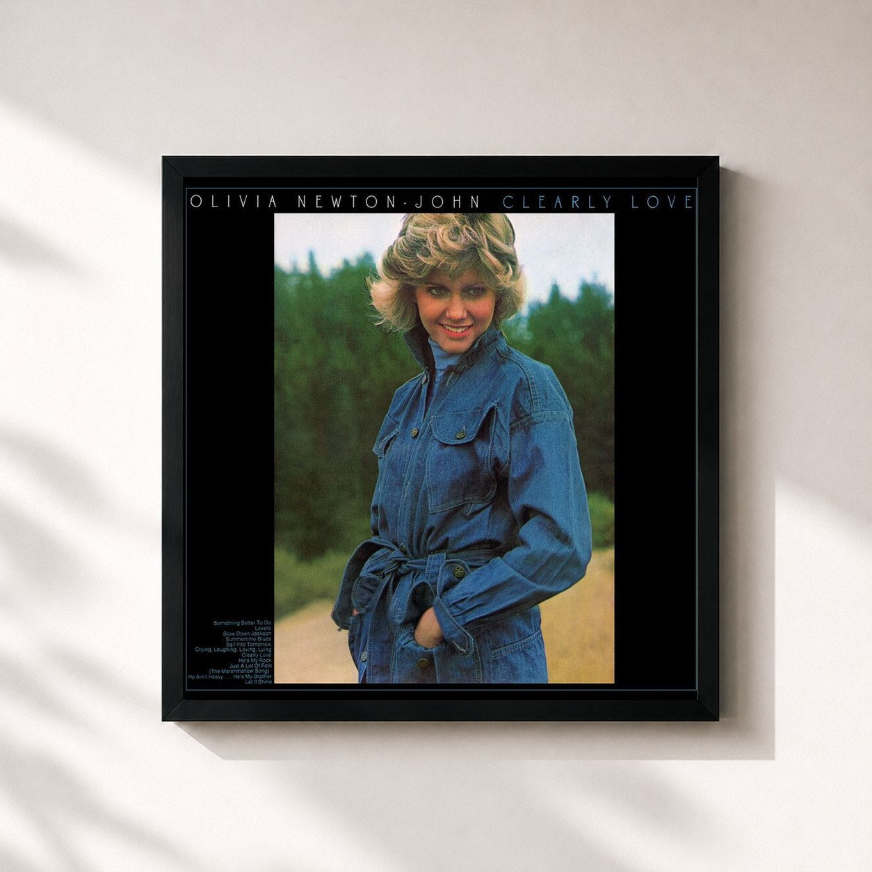 #noir Tableau carré de l'album Clearly Love de Olivia Newton-John, cadre noir 32x32 cm