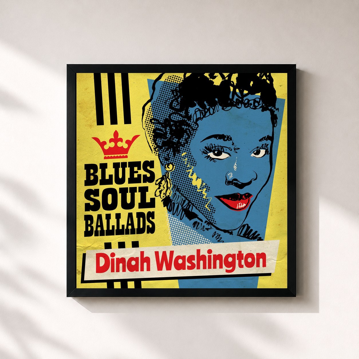 #noir Tableau carré de l'album Blues, Soul & Ballads de Dinah Washington, cadre noir 32x32 cm