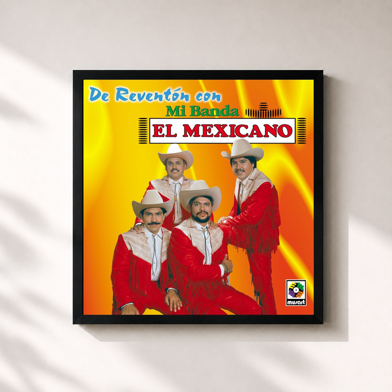 #noir Tableau carré de l'album De Reventón Con Mi Banda El Mexicano de Mi Banda El Mexicano, cadre noir 32x32 cm