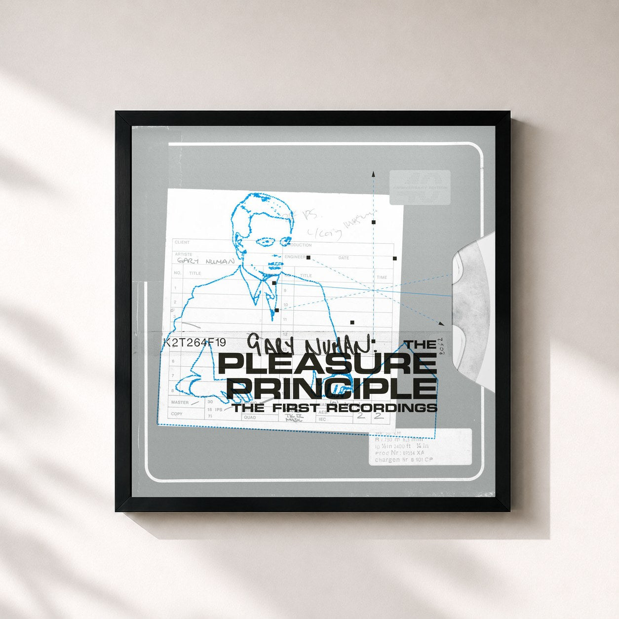 #noir Tableau carré de l'album The Pleasure Principle - The First Recordings de Gary Numan, cadre noir 32x32 cm