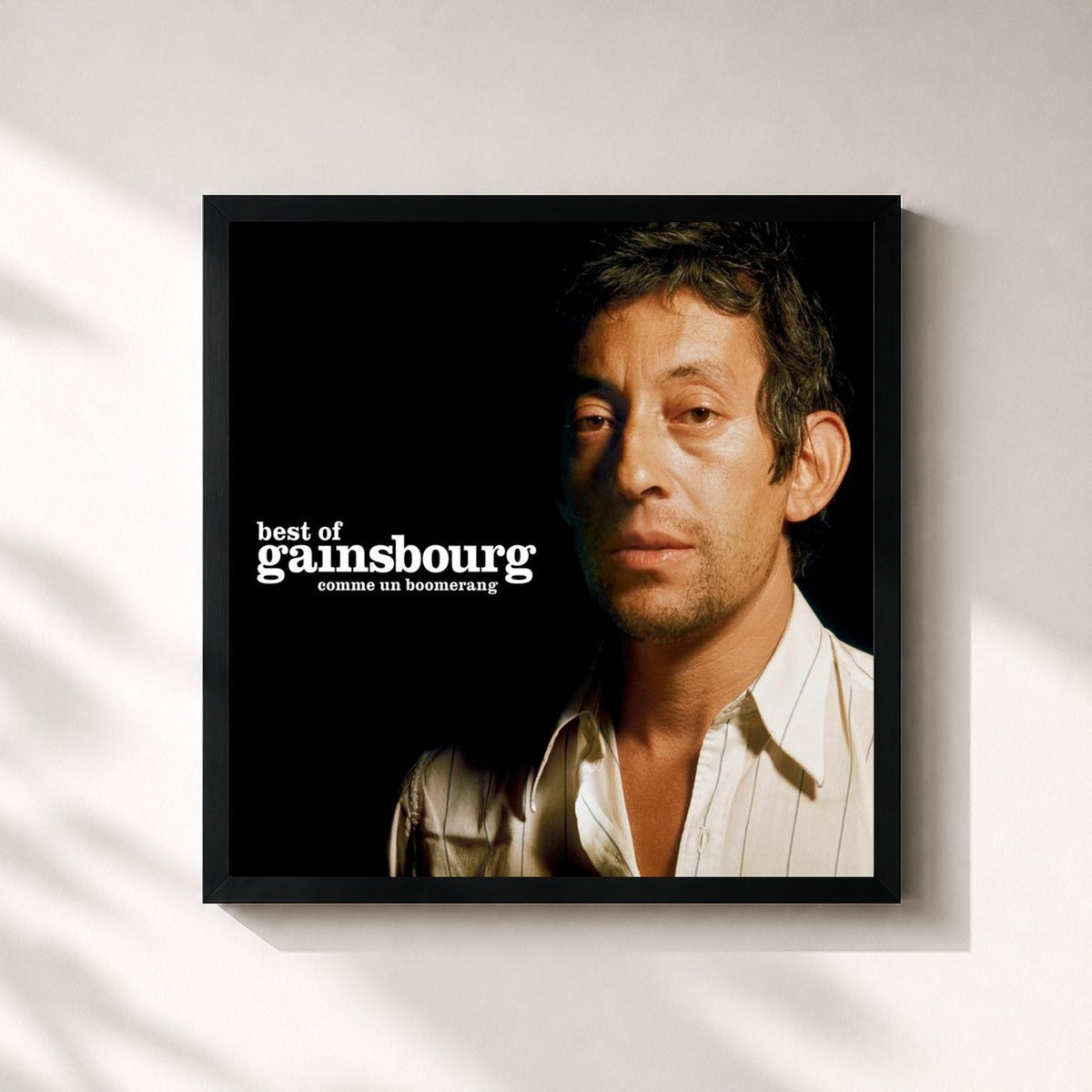 #noir Tableau carré de l'album Comme un boomerang de Serge Gainsbourg, cadre noir 32x32 cm