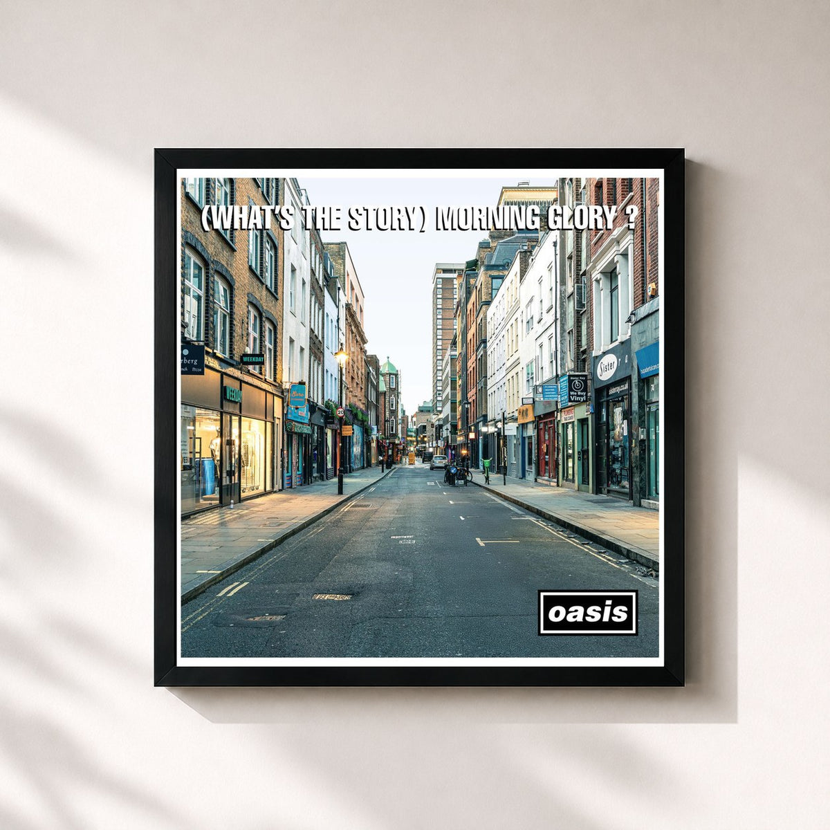#noir Tableau carré de l'album (What's The Story) Morning Glory? (30th Anniversary Deluxe Edition) de Oasis, cadre noir 32x32 cm
