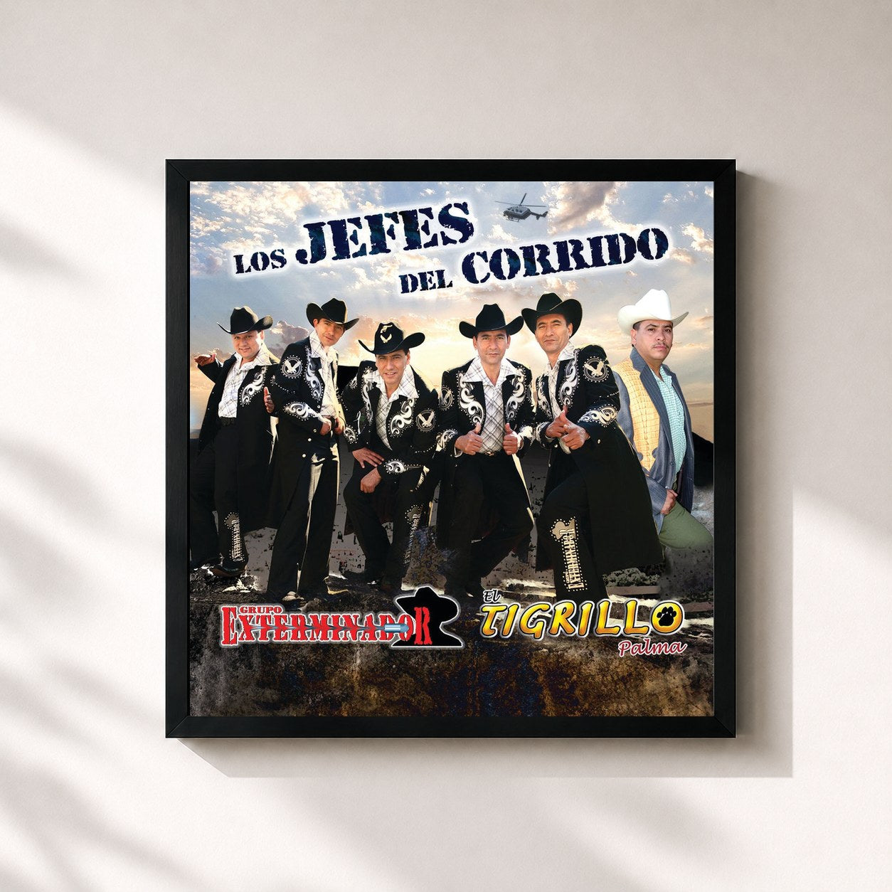 #noir Tableau carré de l'album Los Jefes Del Corrido de Grupo Exterminador, cadre noir 32x32 cm