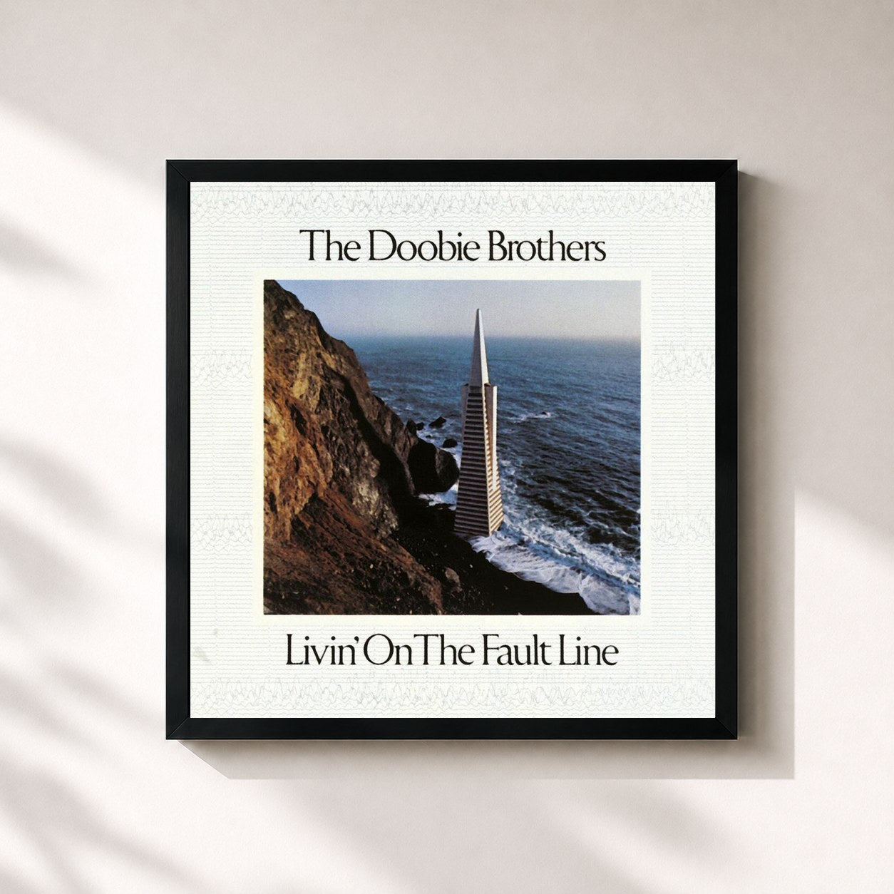 #noir Tableau carré de l'album Livin' on the Fault Line de The Doobie Brothers, cadre noir 32x32 cm