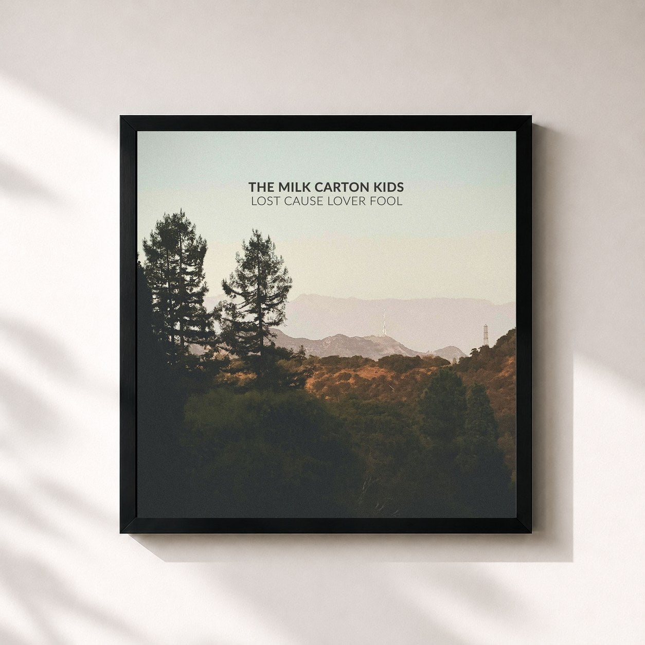 #noir Tableau carré de l'album Lost Cause Lover Fool de The Milk Carton Kids, cadre noir 32x32 cm