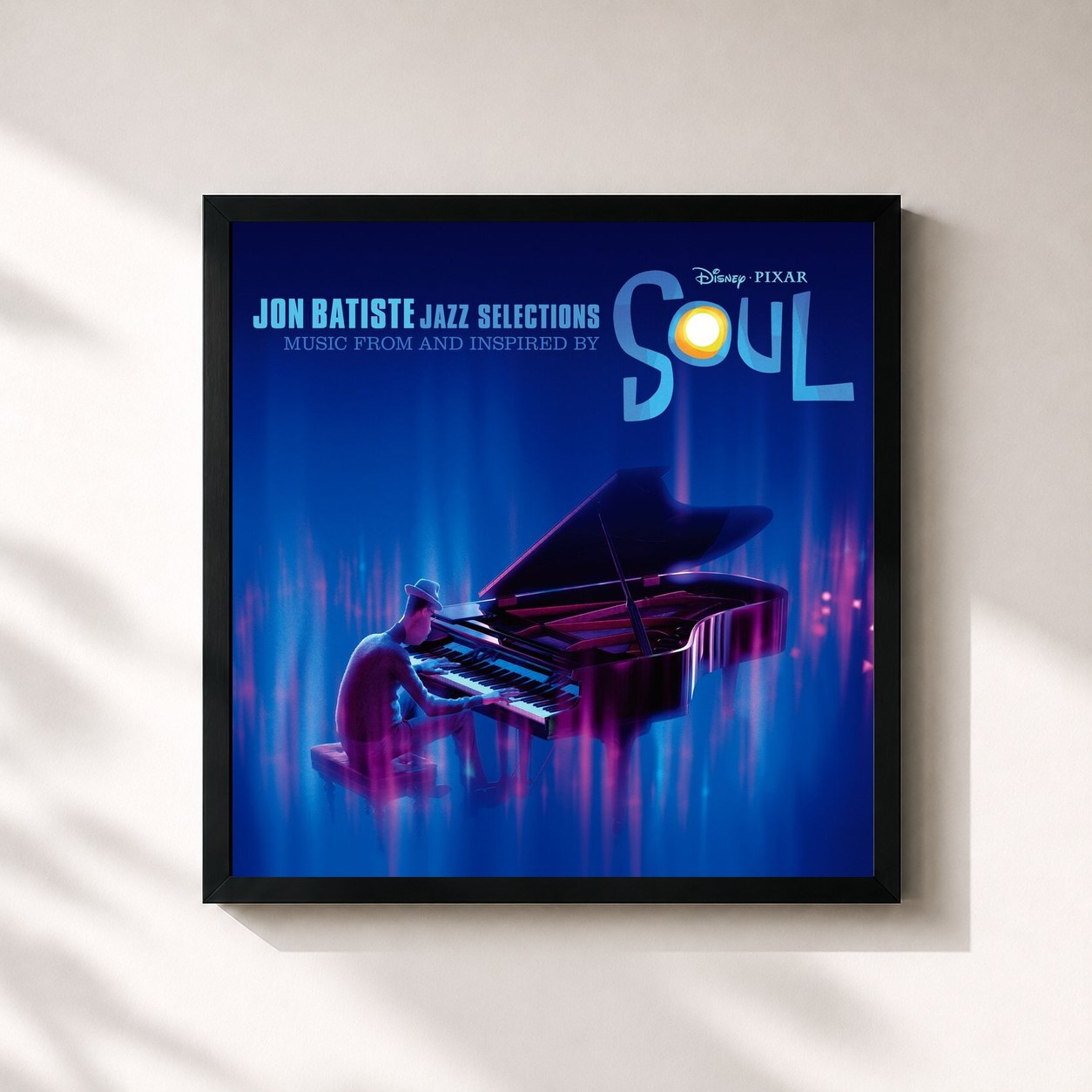 #noir Tableau carré de l'album Jazz Selections: Music From and Inspired by Soul de Jon Batiste, cadre noir 32x32 cm