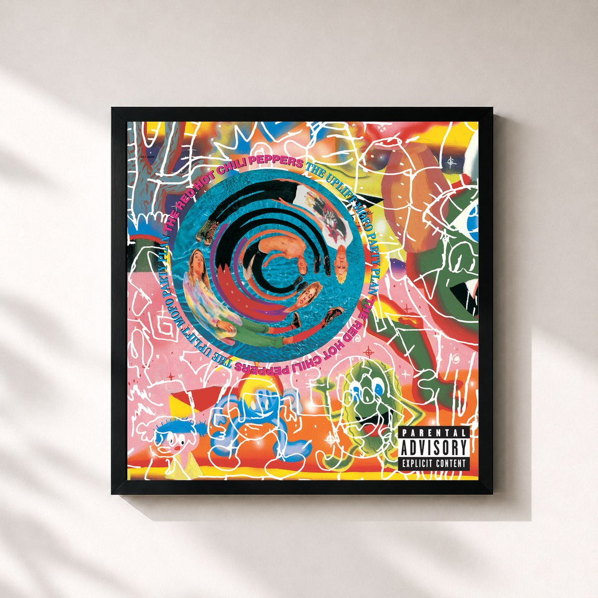 #noir Tableau carré de l'album The Uplift Mofo Party Plan de Red Hot Chili Peppers, cadre noir 32x32 cm