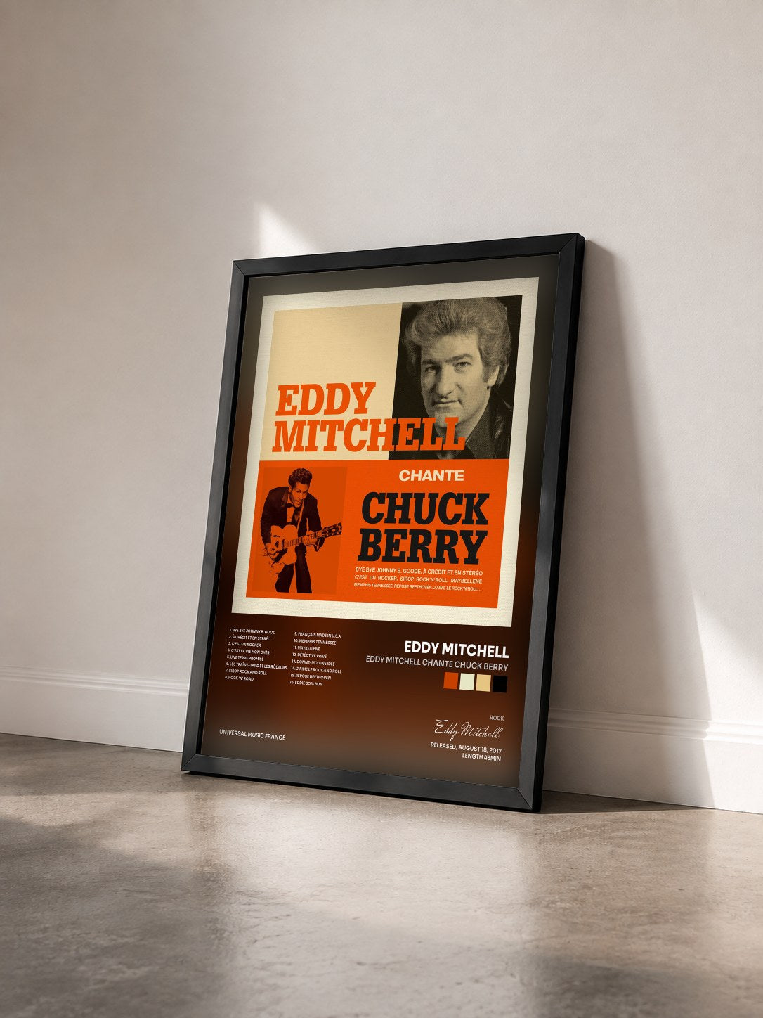 #noir Tableau de l'album Eddy Mitchell chante Chuck Berry de Eddy Mitchell vu de trois quarts, cadre noir