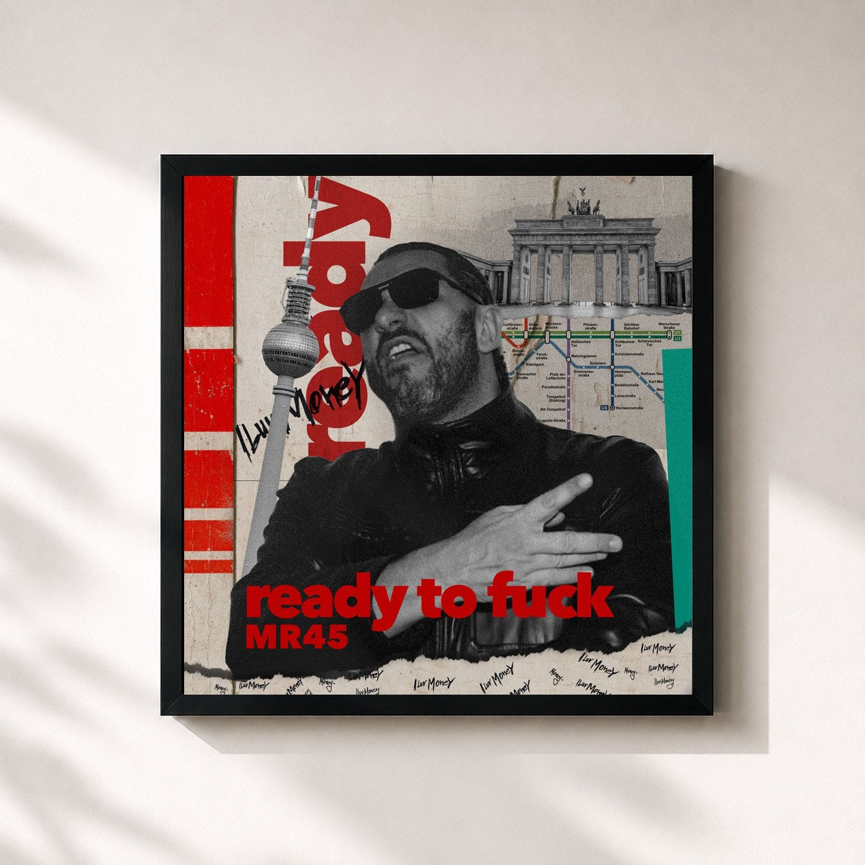 #noir Tableau carré de l'album Ready to Fuck de King Orgasmus One, cadre noir 32x32 cm