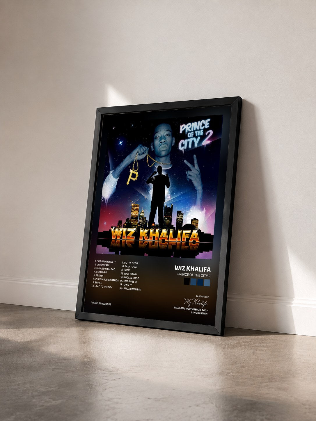 #noir Tableau de l'album Prince Of The City 2 de Wiz Khalifa vu de trois quarts, cadre noir