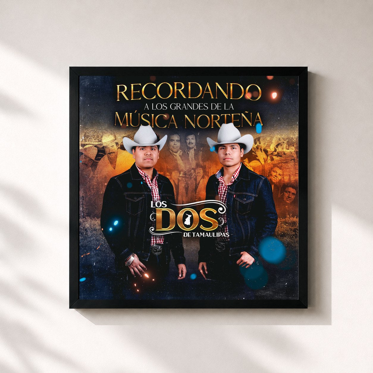 #noir Tableau carré de l'album Recordando a los Grandes de la Música Norteña de LOS DOS DE TAMAULIPAS, cadre noir 32x32 cm