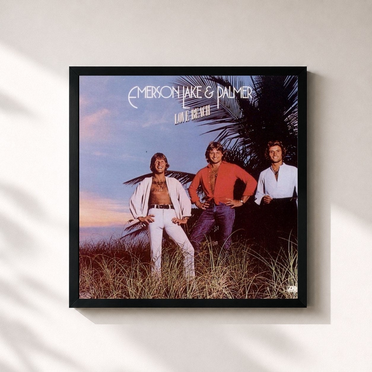 #noir Tableau carré de l'album Love Beach de Emerson, Lake & Palmer, cadre noir 32x32 cm