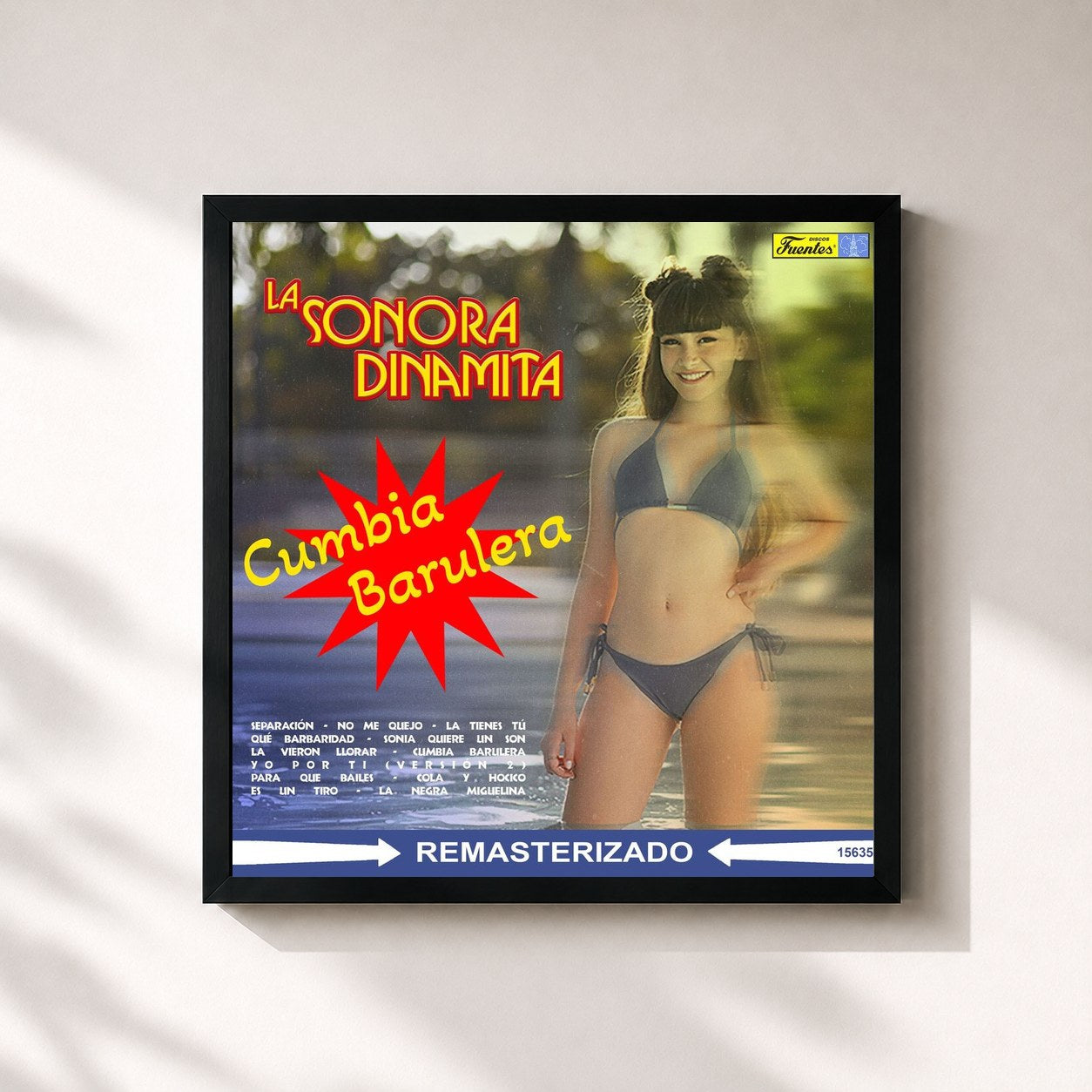 #noir Tableau carré de l'album Cumbia Barulera de La Sonora Dinamita, cadre noir 32x32 cm