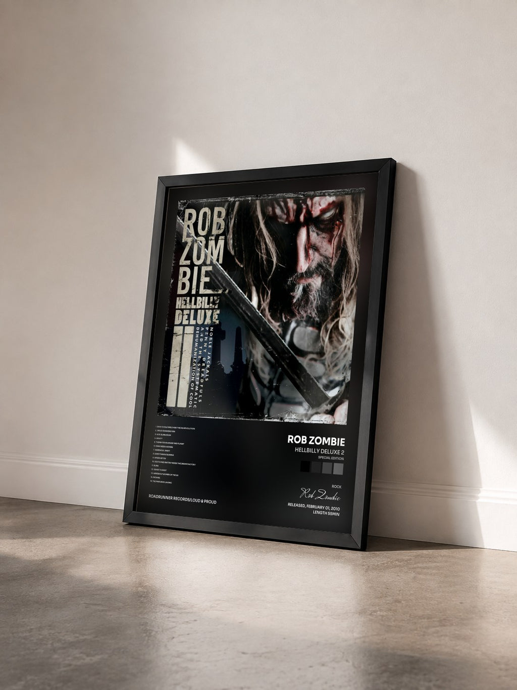 #noir Hellbilly Deluxe 2 (Special Edition) de Rob Zombie en lámina enmarcada vista de tres cuartos, marco negro