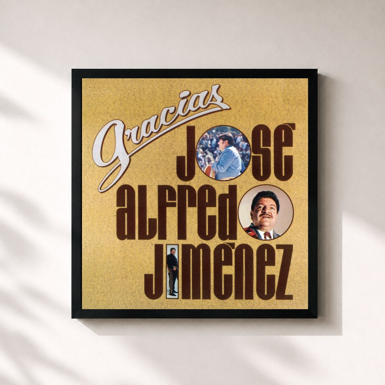 #noir Tableau carré de l'album Gracias (with Mariachi Vargas de Tecalitlán) de José Alfredo Jiménez, cadre noir 32x32 cm