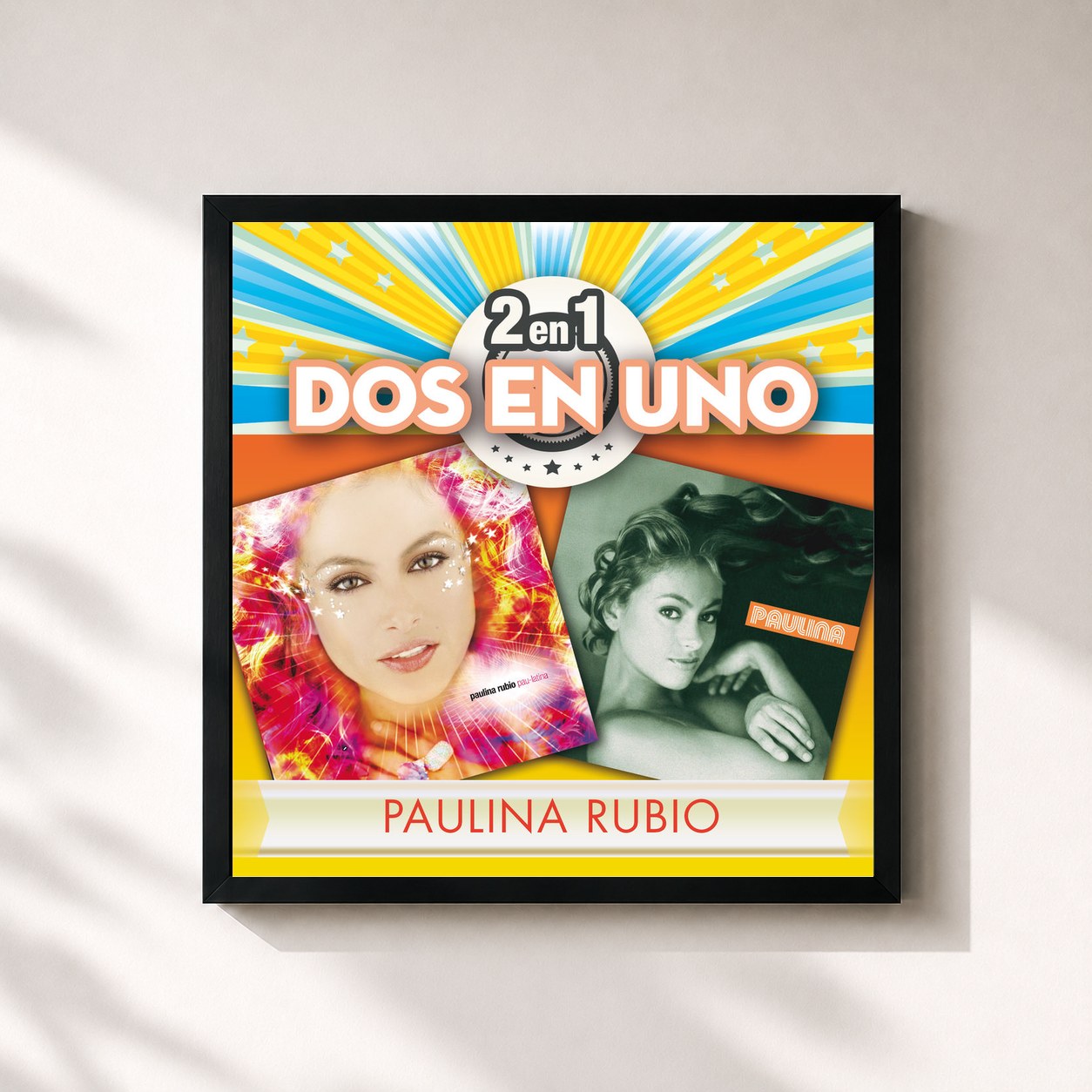 #noir Tableau carré de l'album 2En1 de Paulina Rubio, cadre noir 32x32 cm
