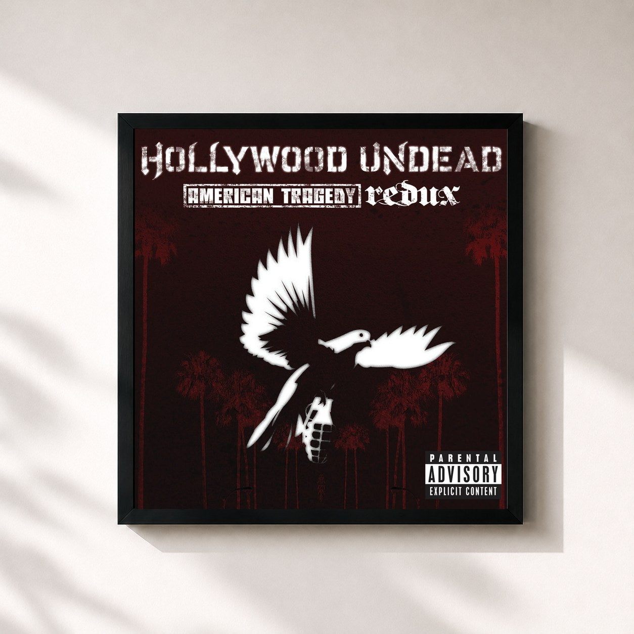 #noir Tableau carré de l'album American Tragedy Redux de Hollywood Undead, cadre noir 32x32 cm