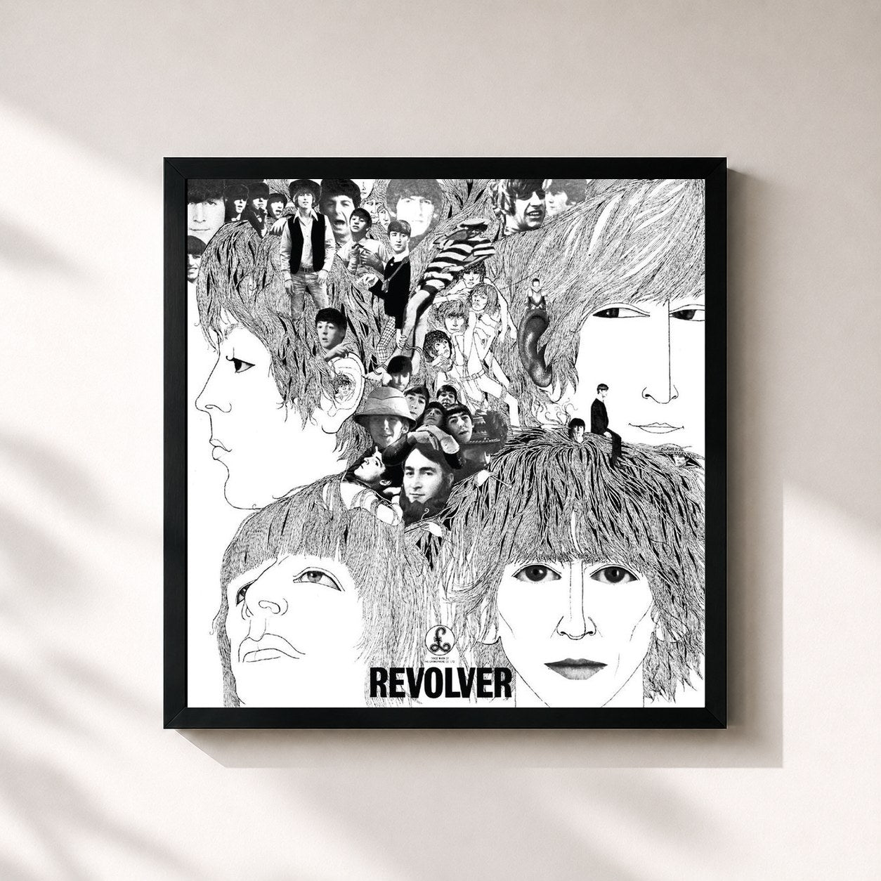 #noir Tableau carré de l'album Revolver (Remastered) de The Beatles, cadre noir 32x32 cm