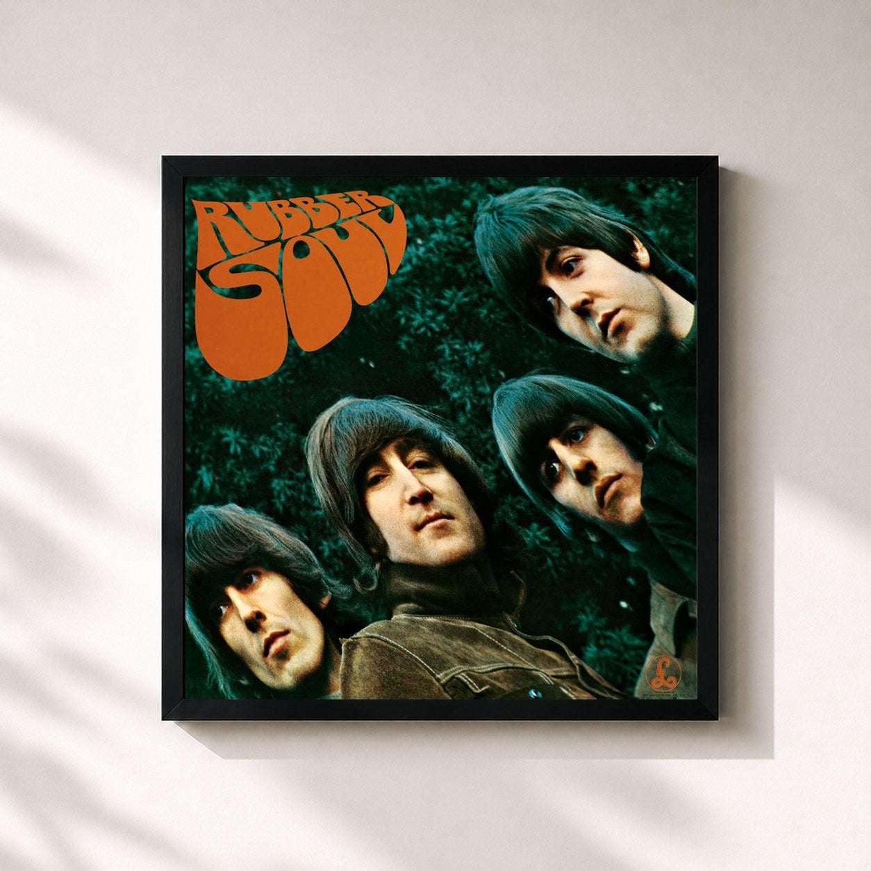 #noir Tableau carré de l'album Rubber Soul (Remastered 2009) de The Beatles, cadre noir 32x32 cm
